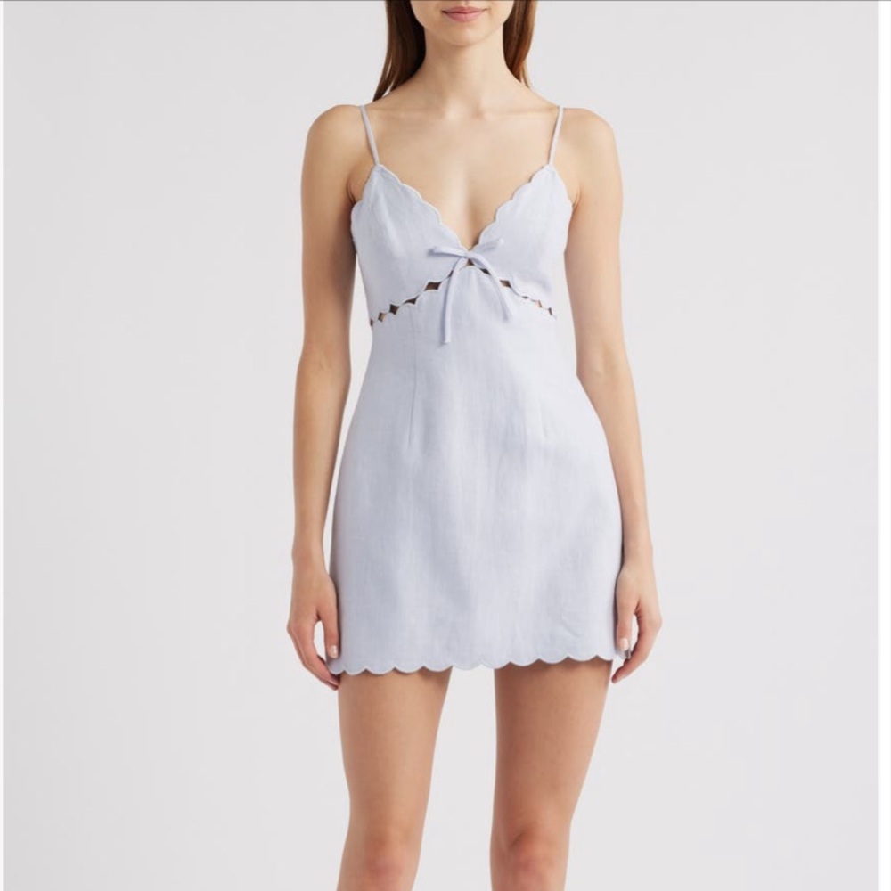 Love Shack Fancy Sydow Elegant light Blue  Scalloped mini Dress